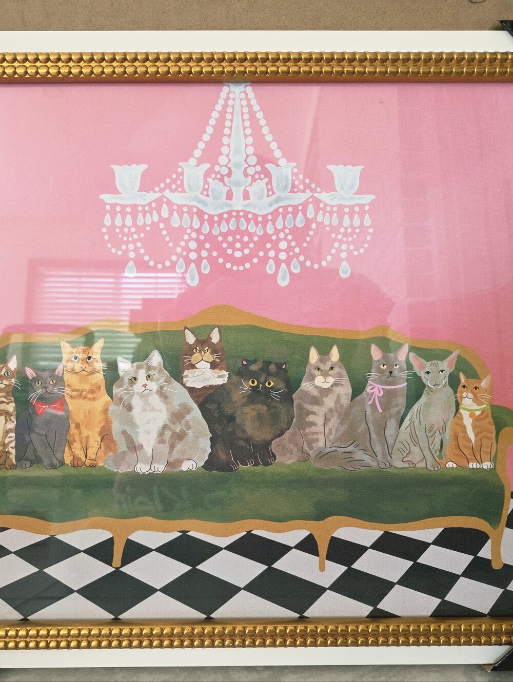 NIP Sapna Shah Larger Size 20x16 Inch Royal Cats On Sofa Wall Art